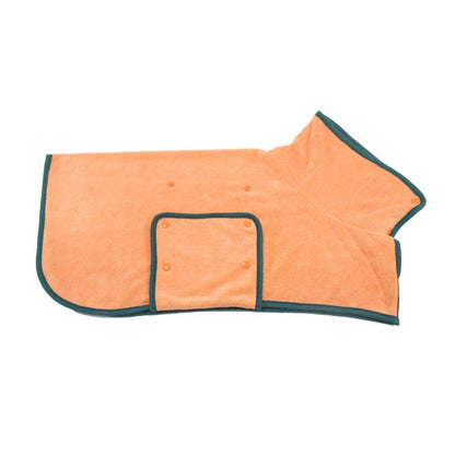 Absorbent pet drying robe with adjustable waist wrap, made of premium microfiber and terry cloth for quick drying and comfort