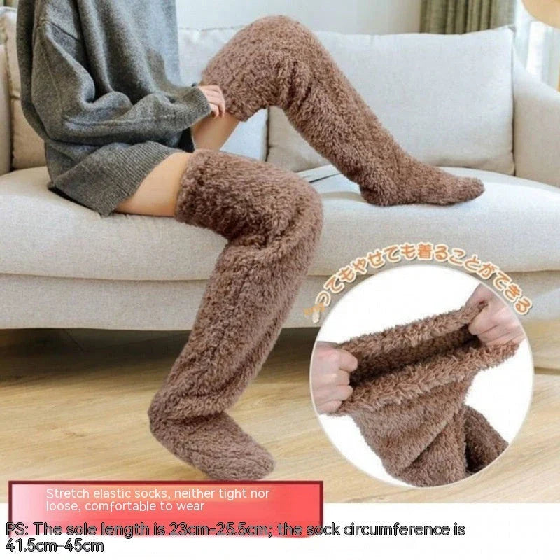 Cozy over-the-knee fuzzy socks in a variety of colors for winter warmth and comfort