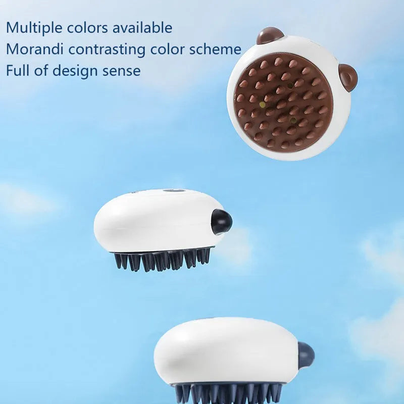 Panda-shaped silicone pet shower brush for dogs and cats in black colour with soft massage bristles