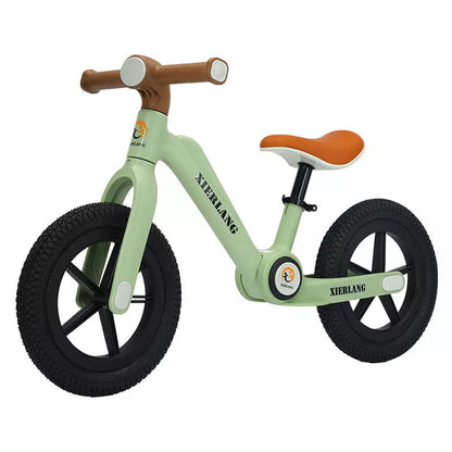 Foldable kids balance bike in grass green, light brown, or pink purple