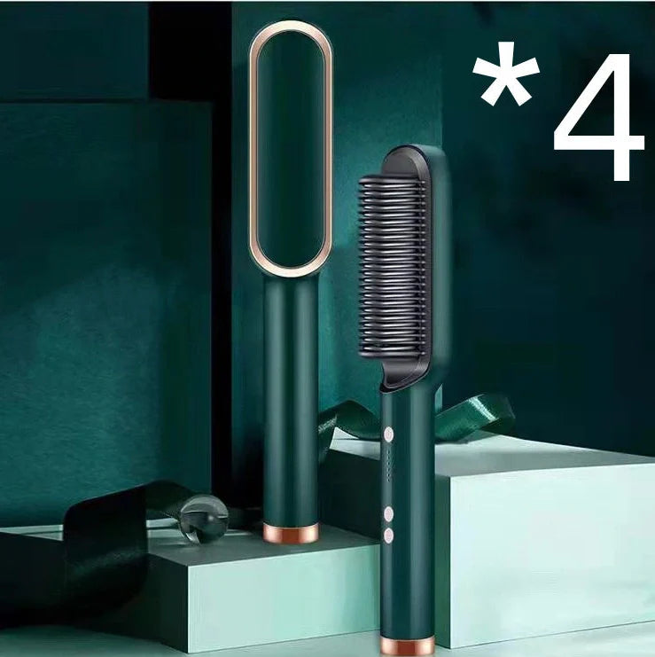 Red 2-in-1 hair straightener and hot comb with tourmaline ceramic plates and digital temperature display