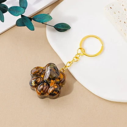 Natural crystal cat's paw keychain pendant with metal keyring in various gemstone colours