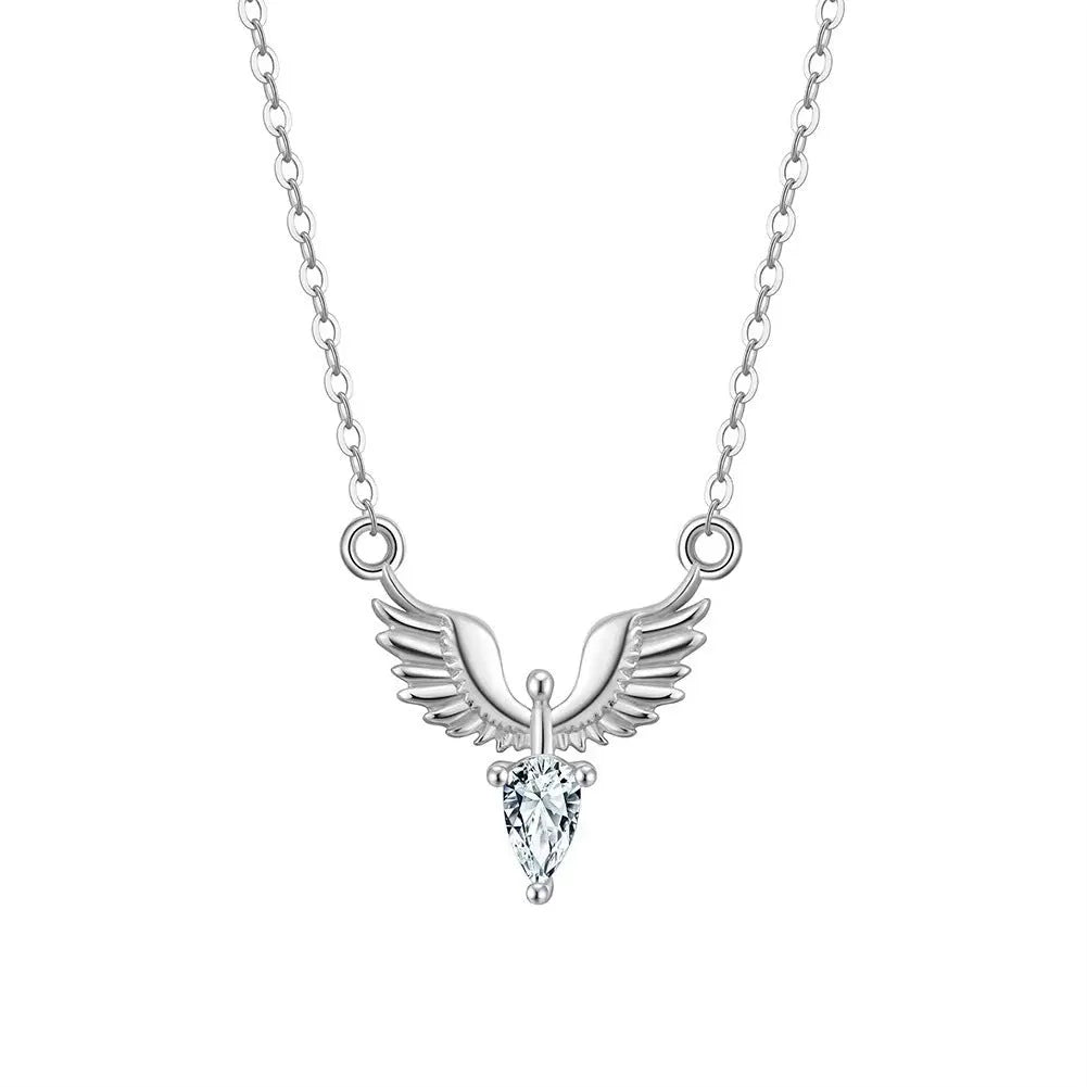 Adjustable sterling silver eagle pendant necklace with O-ring chain in white gold or yellow gold finish