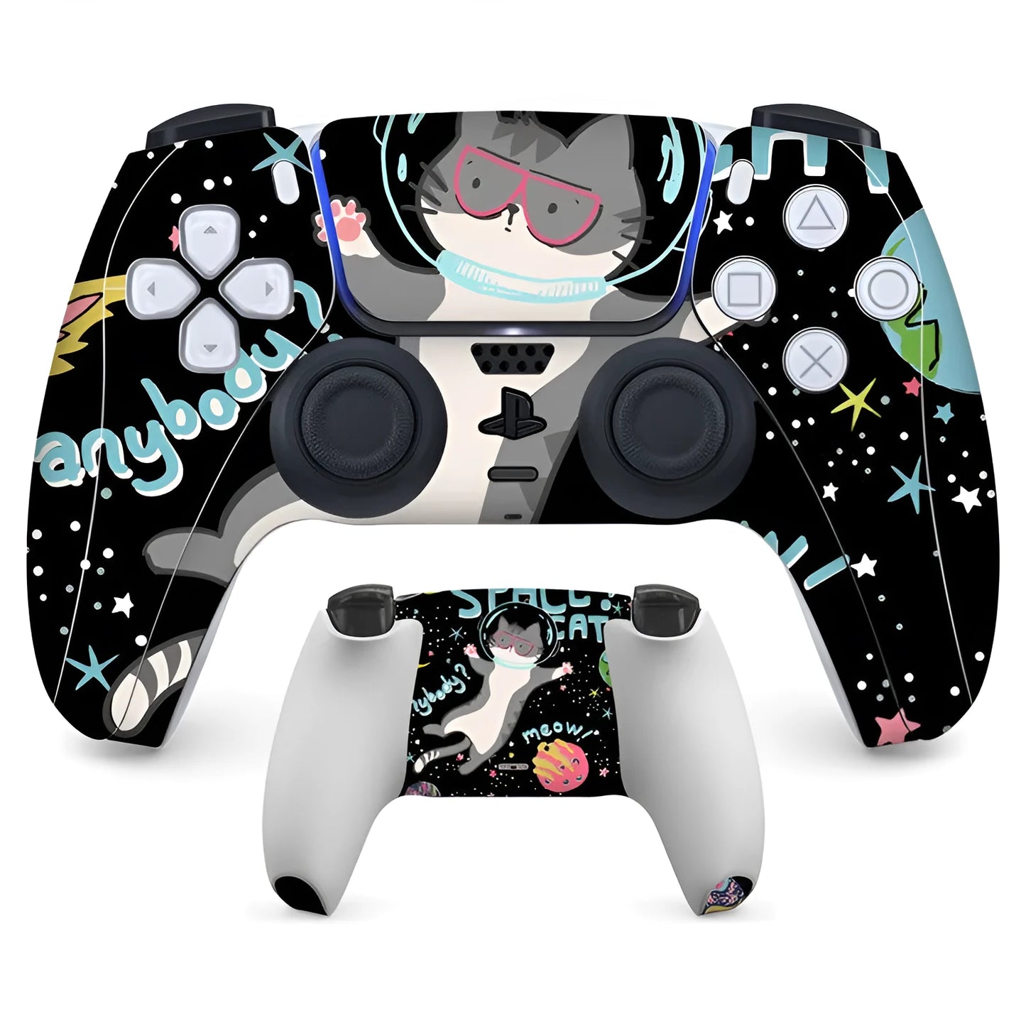 Set of non-adhesive micro-frosted vinyl stickers for PS5 controller, showing front and back pieces.