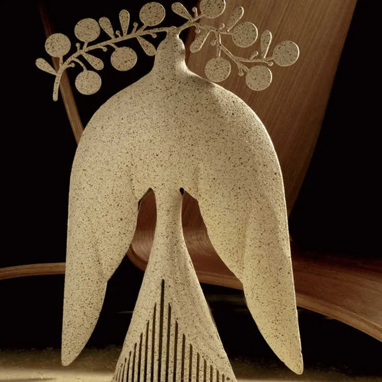 Handmade iron flying bird ornament measuring 240mm tall with ancient Chinese style details on wooden surface