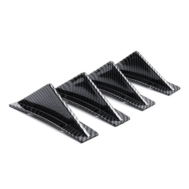 Black triangular car rear spoiler made of ABS plastic, 15cm wide, with mounting screws and adhesive.