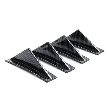 Black triangular car rear spoiler made of ABS plastic, 15cm wide, with mounting screws and adhesive.