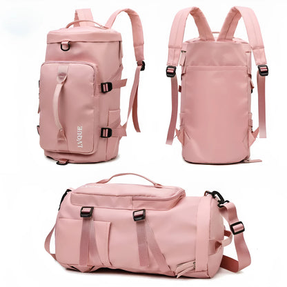 Black waterproof 3-in-1 convertible nylon backpack showing shoe compartment and combination lock.