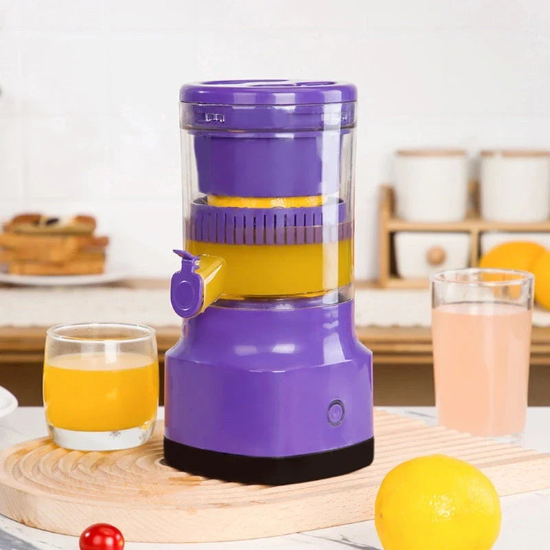 Electric citrus juicer with rechargeable battery, versatile for lemons, limes, oranges, and grapefruits