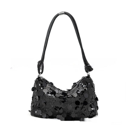 Women's black polyester crossbody shoulder bag with urban simplicity style and sandwich pocket design