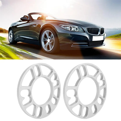 A metal hub widening gasket or spacer for car wheels, shown with thickness options of 3mm, 5mm, 8mm, and 10mm.