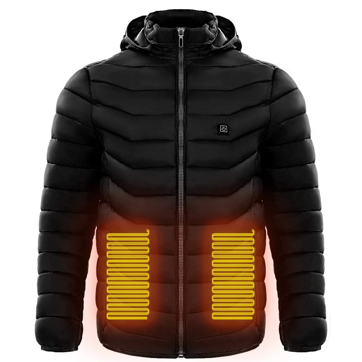 Men's heated puffer jacket with electric heating technology for skiing and outdoor activities