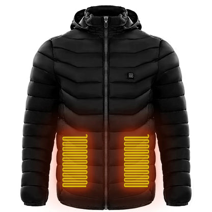 Men's heated puffer jacket with electric heating technology for skiing and outdoor activities