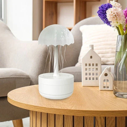 A white jellyfish-inspired humidifier and aromatherapy diffuser with a colorful night light and mist feature