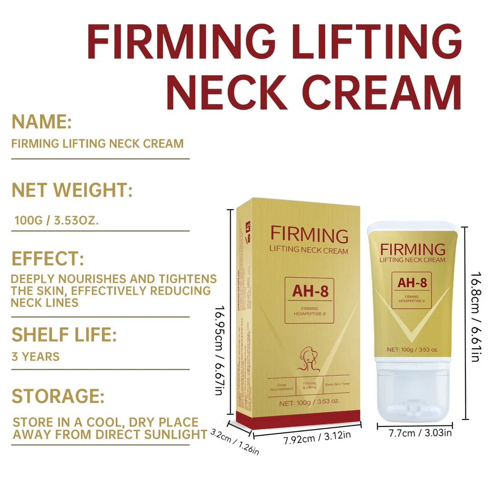 Neck firming cream with roller applicator, 120g container for daily neck skincare treatment