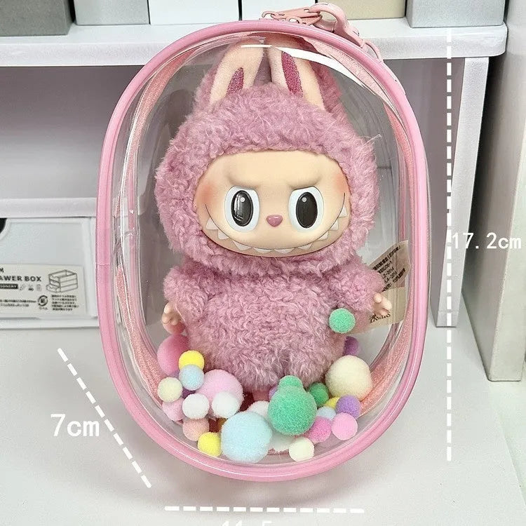 PVC cube storage bag in avocado green with keychain, measuring 17cm for postcards and candy