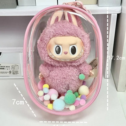 PVC cube storage bag in avocado green with keychain, measuring 17cm for postcards and candy