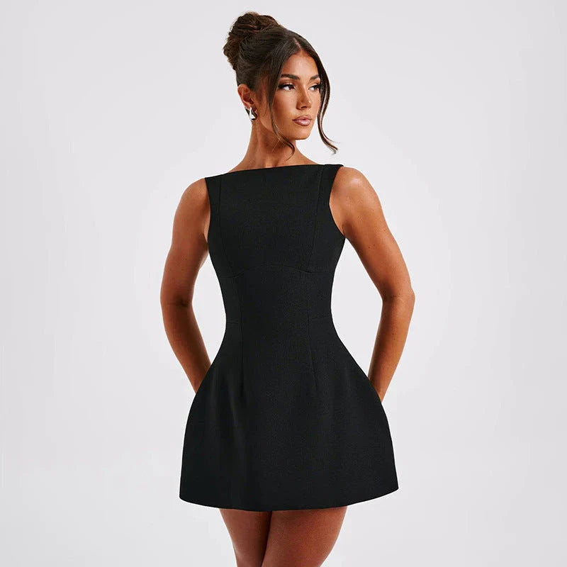 Alluring backless mini dress in sleek and stylish summer designs with a figure-flattering fit and range of chic color options