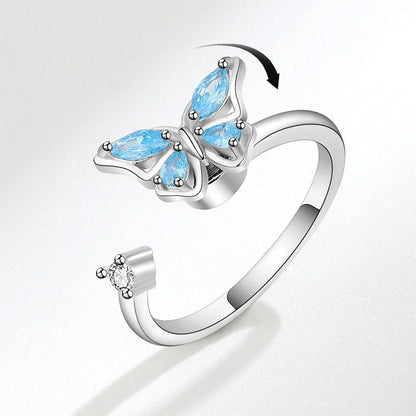 Women's adjustable rotatable butterfly ring with zircon inlay, available in multiple designs