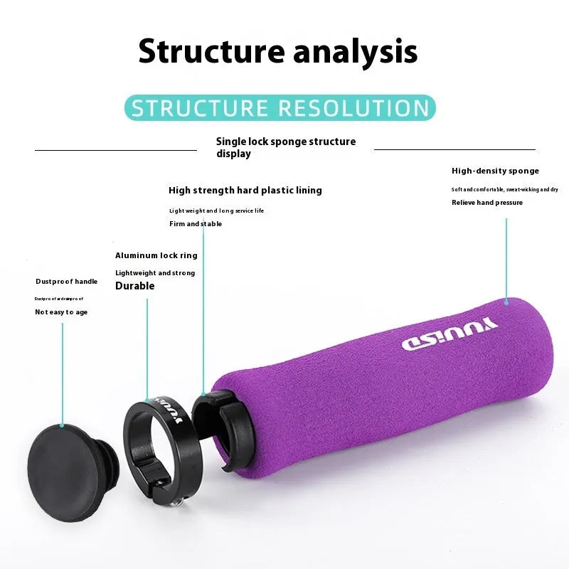 Mountain bike handle cover ultra-light 41g shock absorber lock handle cover made from soft sponge material available in three colour options black purple or biange suitable for reducing vibration and improving grip comfort