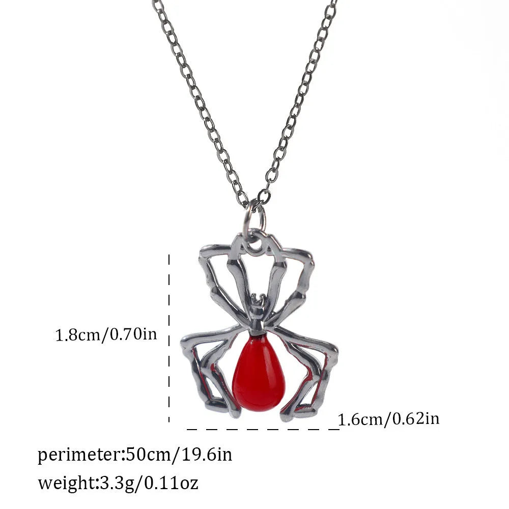 Dark gothic necklace with detailed spider bat pendant on an adjustable metal chain
