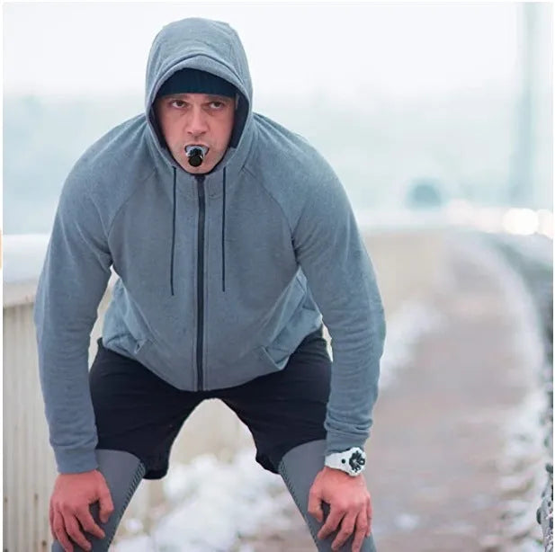 White and black adjustable resistance breathing trainer with silicone mouthpiece