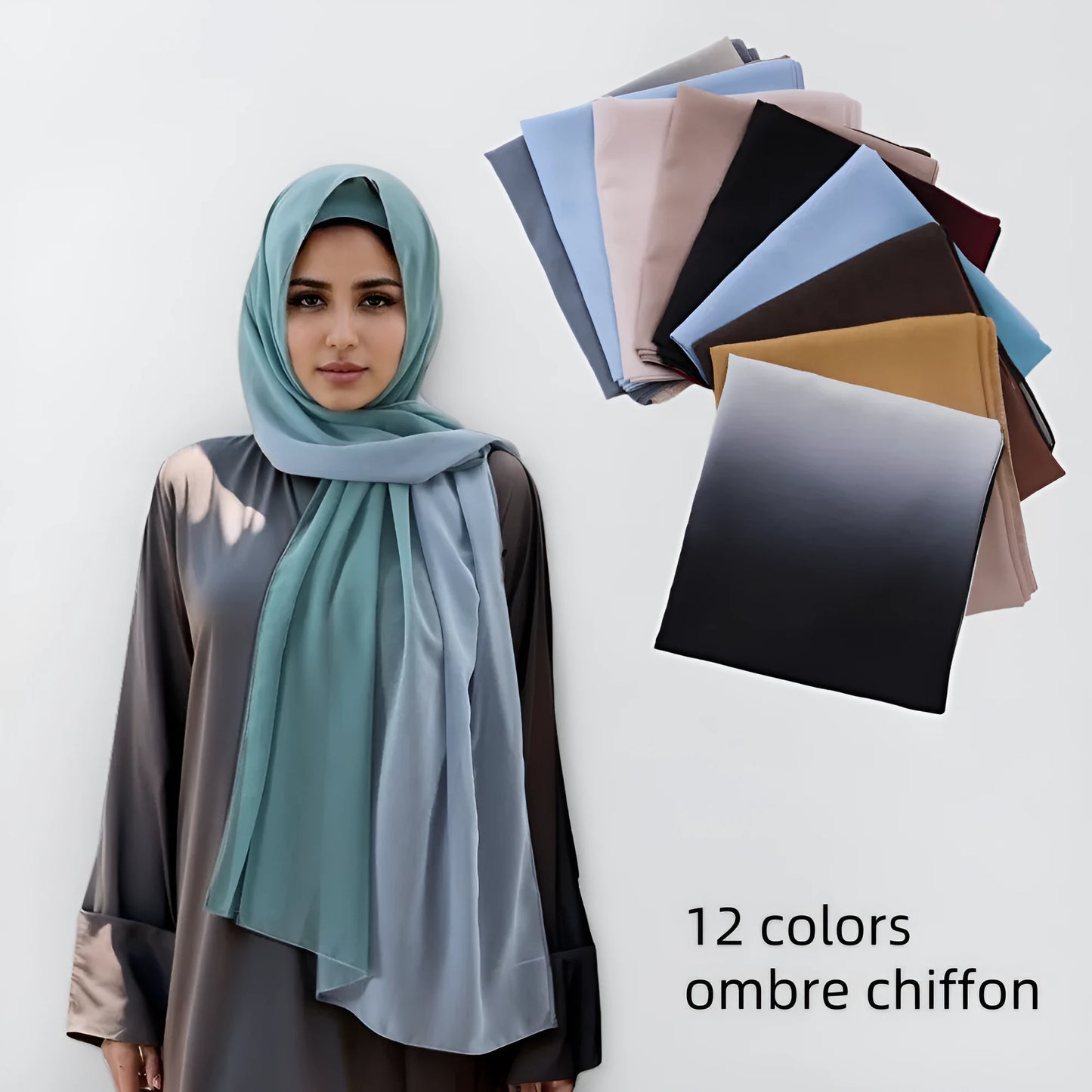 Long chiffon scarf for women in various colours, showing lightweight fabric and 175cm length