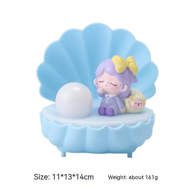 Shell-shaped resin night light with cartoon character design in choice of four colours
