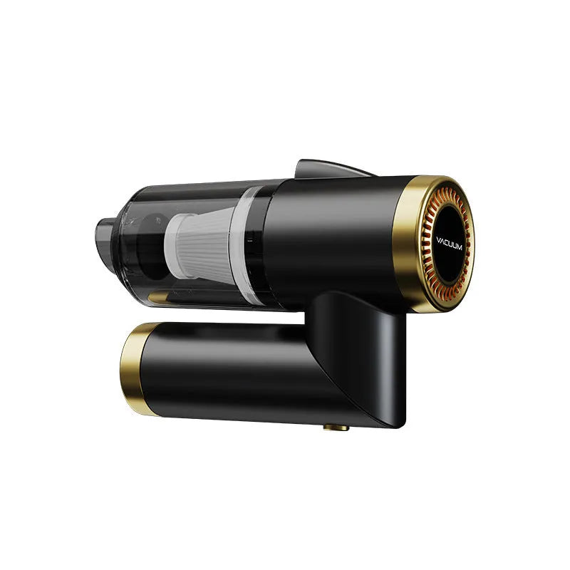 Handheld wireless car vacuum cleaner in black with USB charging cable