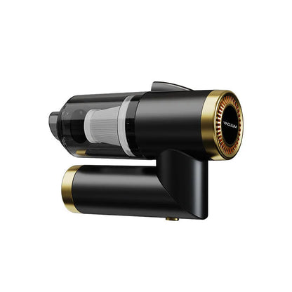 Handheld wireless car vacuum cleaner in black with USB charging cable
