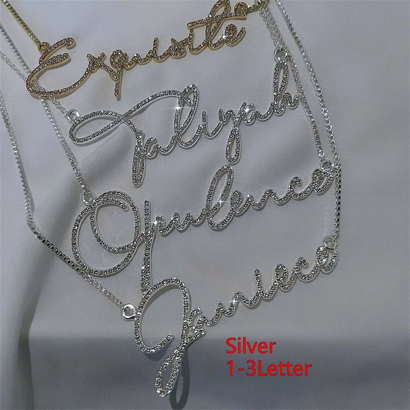 Name necklace personalised stainless steel English letter name necklace diamond-studded pendant with adjustable chain lengths from 30cm to 60cm in silver gold rose gold colours available for 1 to 15 letters Korean style gift for women
