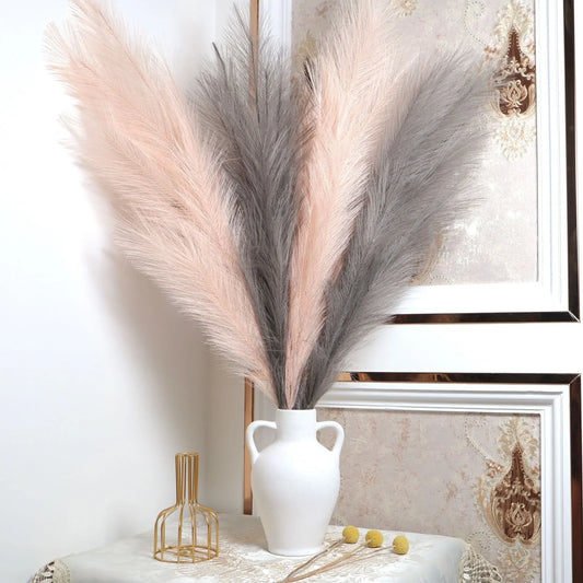 110cm long artificial pampas grass with 18 silk cloth forks in dark grey colour