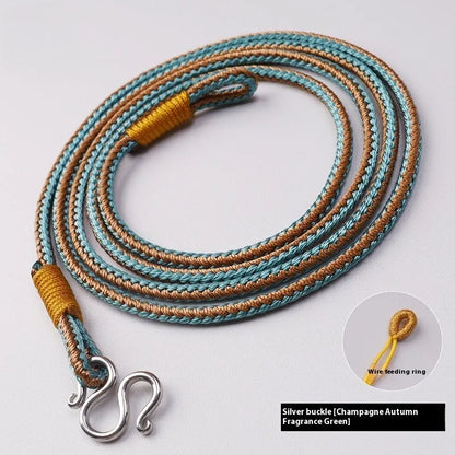 Gold and silver Thangka Peace Buckle imitation pearl necklace with mixed gem inlaid pendant.