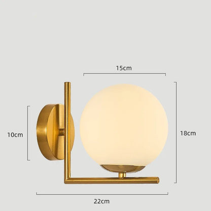 Modern glass wall lamp with copper finish for bedside and hallway lighting