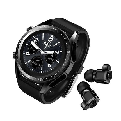 Black smart watch with health monitoring on a silicone strap, showing a blood pressure reading on its 1.28-inch screen.