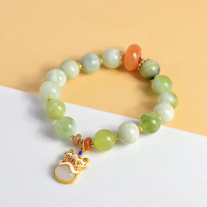 Green milk-in-water Xingshi jade pendant bracelet with 10mm geometric beads in retro women's jewellery style