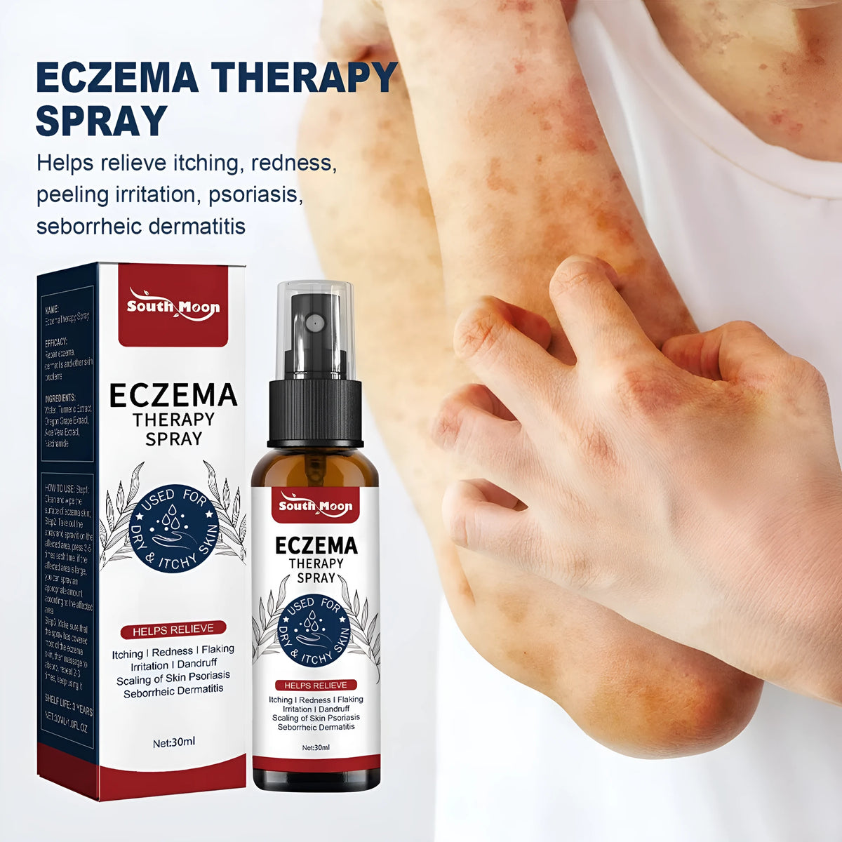 30ml skin itching repair moss care spray bottle with Kraft packaging for universal skin type application