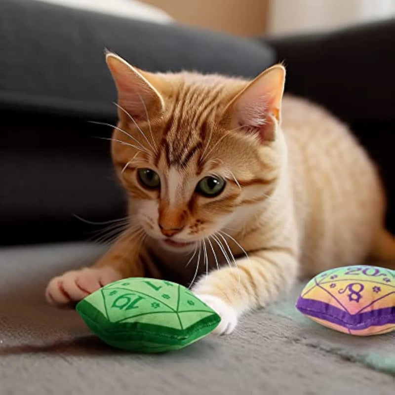 Dice catnip toy DND interactive cat toy for role playing tabletop game, soft plush catmint kitten teething chew pet supplies in multiple colours, cat lover witchy wizard gift idea