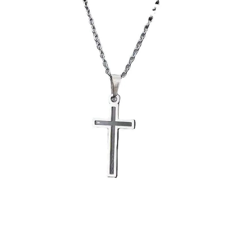 Unisex hip hop cross necklace with titanium steel pendant and stainless steel cross chain in steel or gold