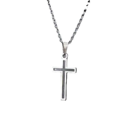 Unisex hip hop cross necklace with titanium steel pendant and stainless steel cross chain in steel or gold