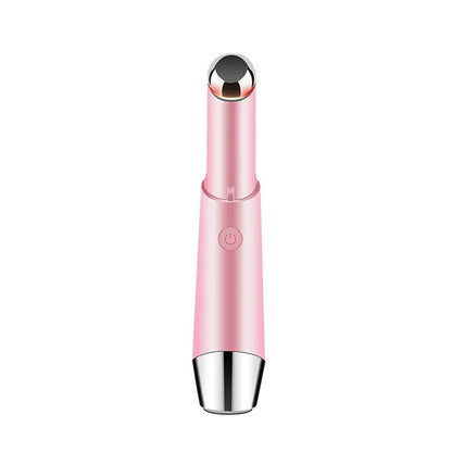 Mini electric vibration eye massager pen in pink and white with 40°C thermal head and USB charging cable