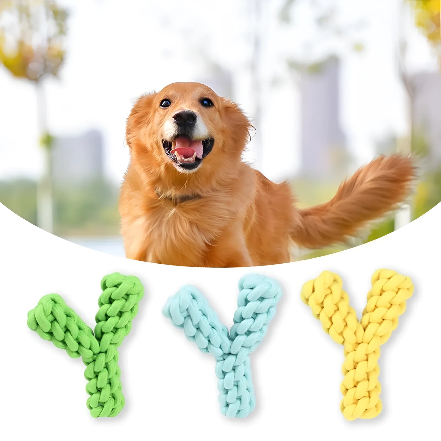Blue Y-shaped cotton rope dog toy for large breed teeth grinding measuring 18cm