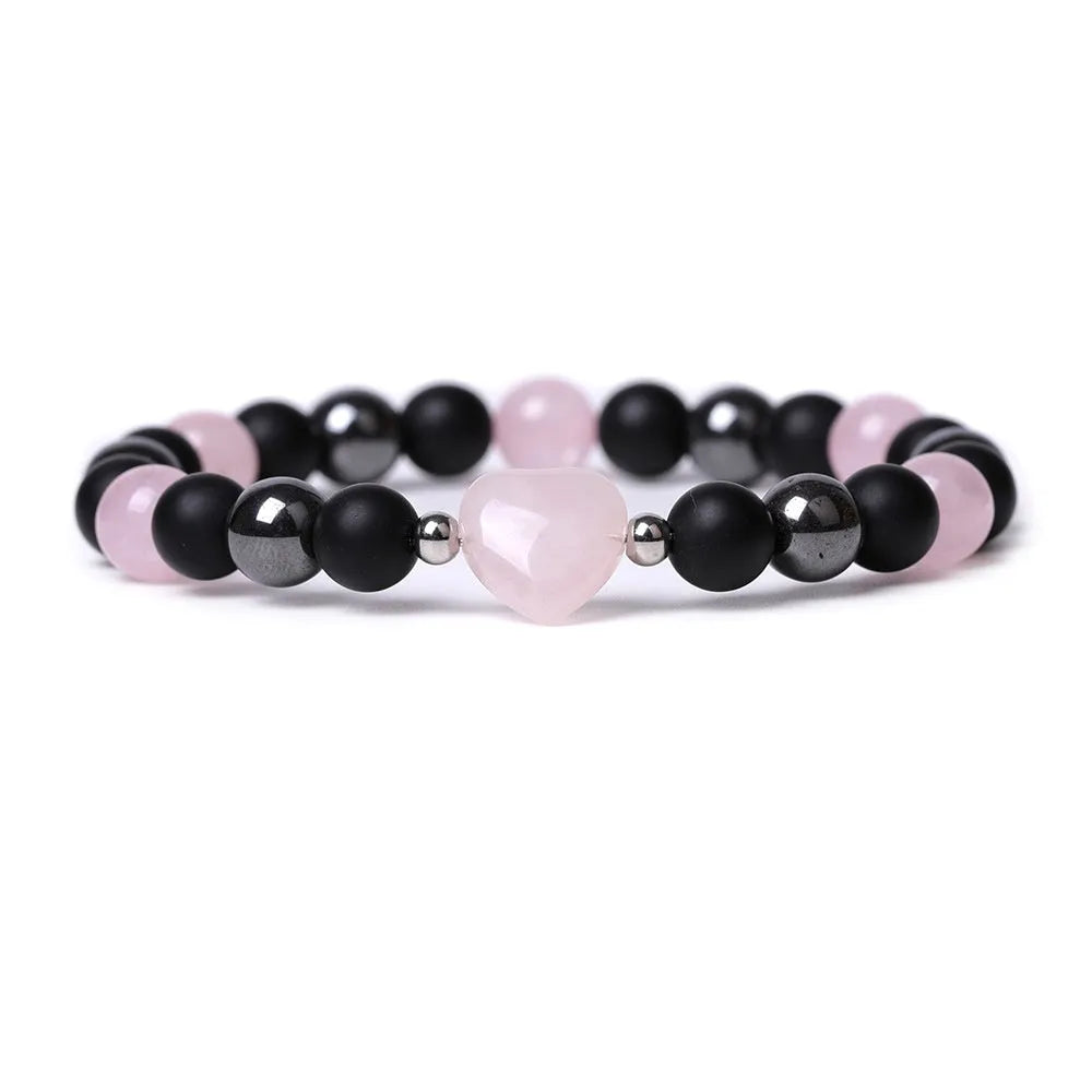 Geometric peach heart stone bracelet with hand-cut craftsmanship in multiple colour variations