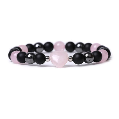 Geometric peach heart stone bracelet with hand-cut craftsmanship in multiple colour variations