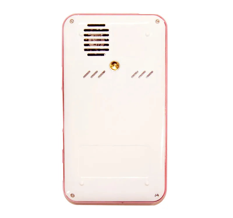 White and rose gold M6S miniature portable Android projector showing compact dimensions next to smartphone for scale