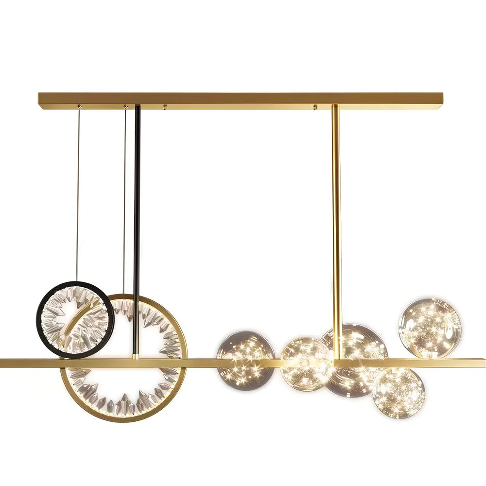 Modern glass chandelier with remote control and adjustable height setting for living room lighting