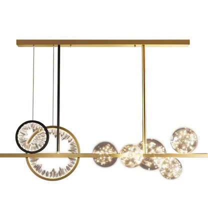 Modern glass chandelier with remote control and adjustable height setting for living room lighting