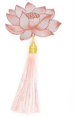 Brass metal bookmark with hollow plating leaf design and rose gold tassel decoration