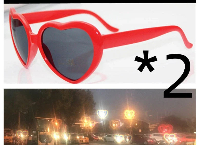 Fashionable heart-shaped light-up glasses with a built-in LED lighting system, perfect for adding a touch of love and playfulness to any occasion.