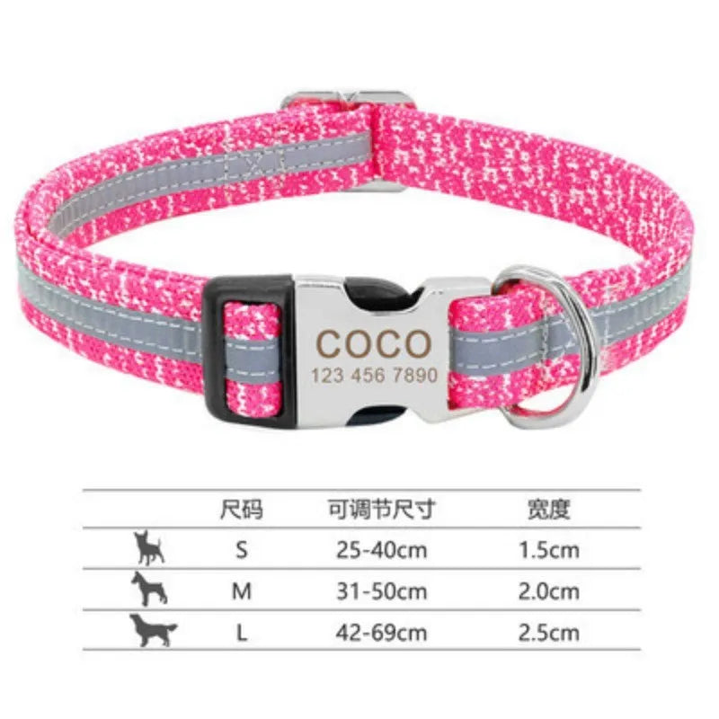 Adjustable dog collar in black, green, or rose red with buckle fastening in small, medium, or large sizes